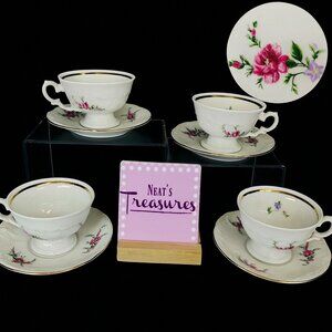 Royal Kent POLAND RKT3 Bavarian Rose Gold Trim China Footed Cups & Saucer Set 4